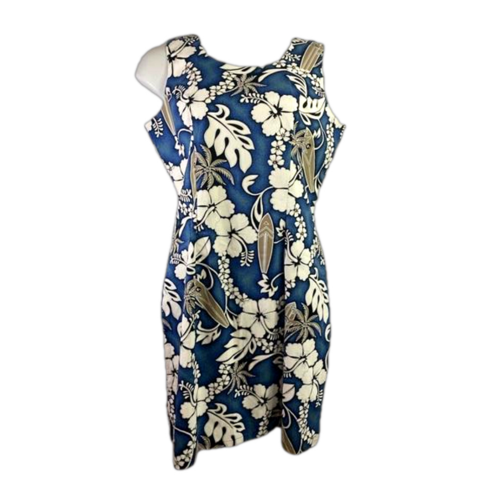 Sleeveless Blue Floral Hawaiian Sheath Dress
